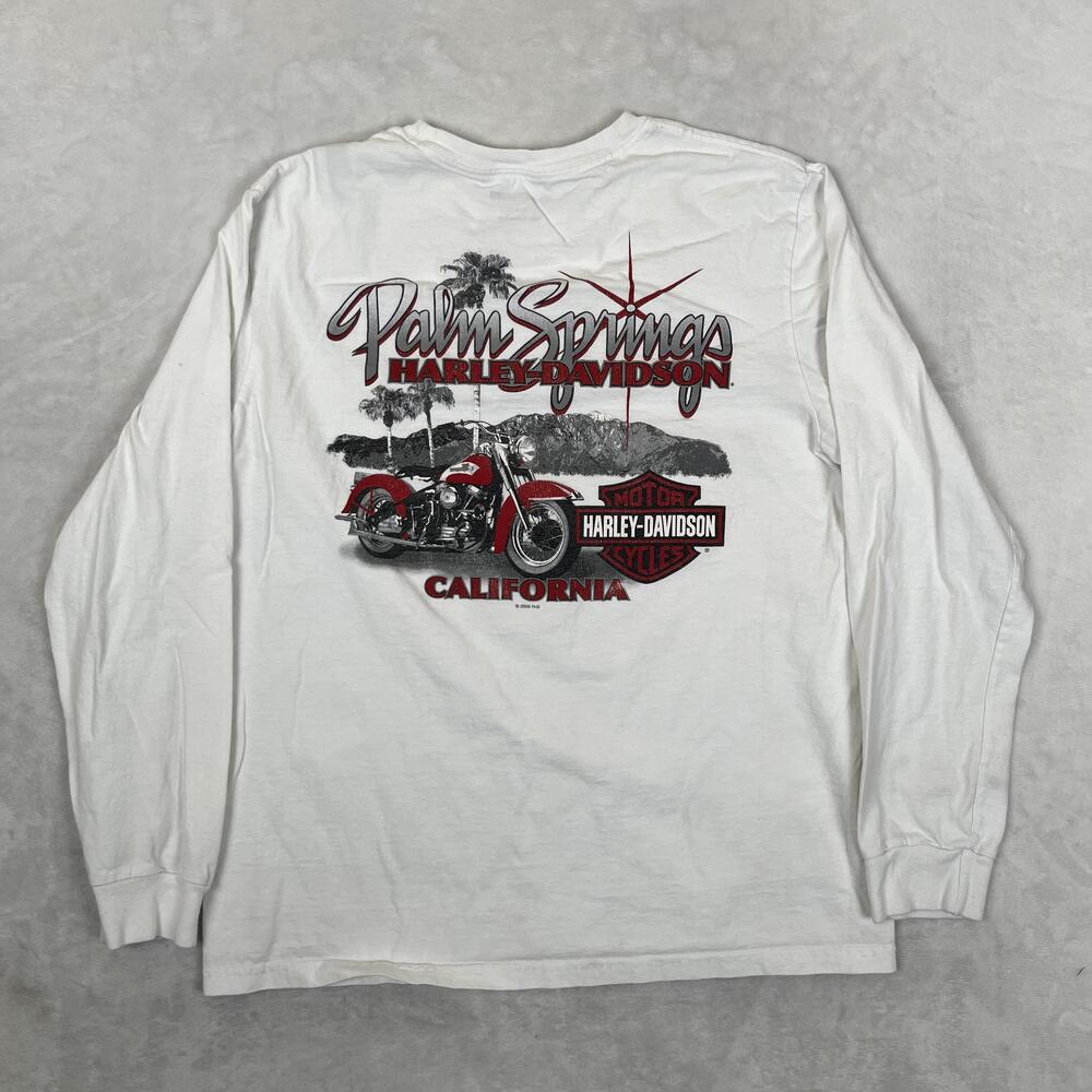 Harley-Davidson Long Sleeve T-Shirt Mens L White Palm Springs California Tee